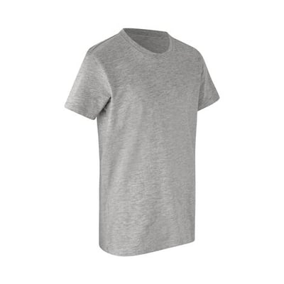 ID Identity økologisk børne t-shirt i lys grå melange, str. 8/10 år, med rund hals og korte ærmer.