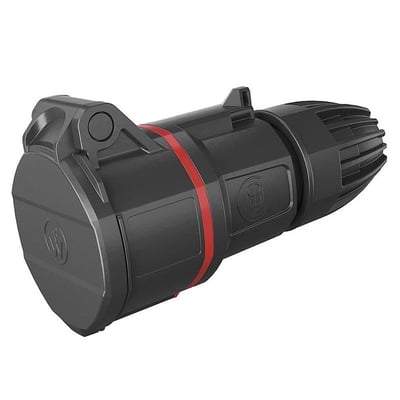 Walther CEE mellemled Neo 16A 5P 400V i rød og sort plast med fjederklemme og tydelig Walther-logo.