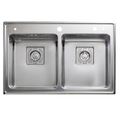 Intra Frame 2 kumme køkkenvask i rustfrit stål med afrundede hjørner (R25) og hanehul.