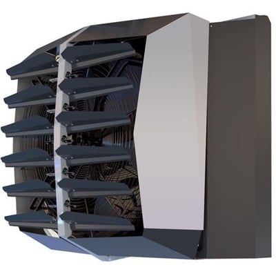 Thermonova L/L KITA Air Indedel M/VF 9KW, enheden viser flere rækker mørkegrå lameller og store ventilatorer indeni.