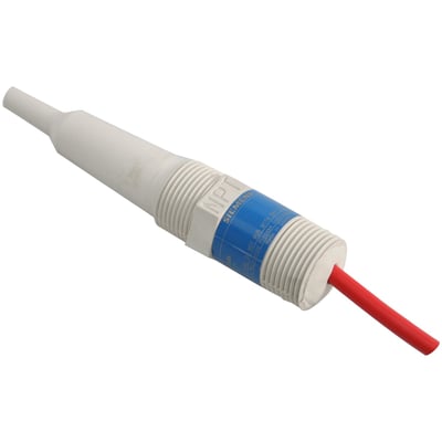 Siemens TS-3 temperatur sensor med 5m kabel, hvidt plasthus med blå mærkat og en rød sensorstang, hvid baggrund.