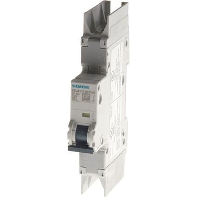 Siemens SENTRON 5SJ4 automatsikring set skråt forfra med gråt kabinet og mørk vippe, 1-polet, 16 A, C-kurve.