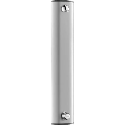 Delabie Tempomix brusepanel i børstet aluminium med et-grebs selvlukkende armatur og rundt brusehoved.