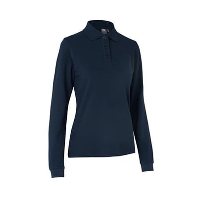 ID Identity Dame poloshirt i navy med lange ærmer, fremstillet i pique kvalitet med stretch og tone-i-tone knaplukning.