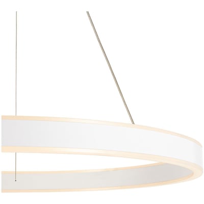 SLV ONE 60 pendel i mat hvid aluminium med to lysringe og en diameter på 600 mm, monteret med stålwirer.