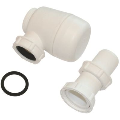 Viega pungvandlås 5555.2 til bidet adskilt, viser komponenter og pakning i hvid kunststof.