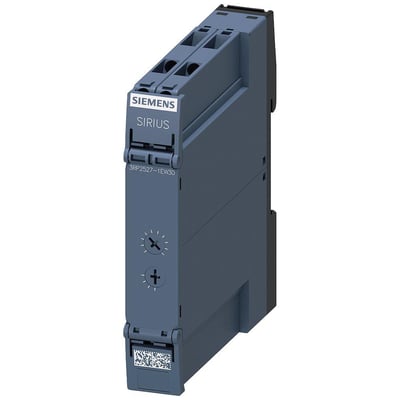 Siemens SIRIUS 3RP25 tidsrelæ med 1 NO halvleder kontakt og 4 tidsintervaller fra 0,05 til 240 sekunder.