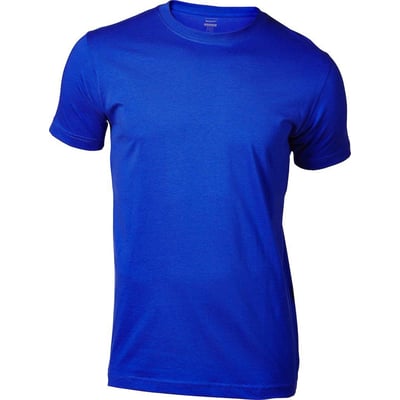 Mascot T-shirt Calais, kobolt, 4XL, vist fra siden, fremhæver den moderne pasform og Mascot-logoet ved kraven.