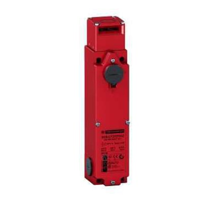 Schneider Electric sikkerheds endestop i rød metal med magnetlås, 230V AC, 2NC+4NO kontakter og 3xM20 kabelindgange.