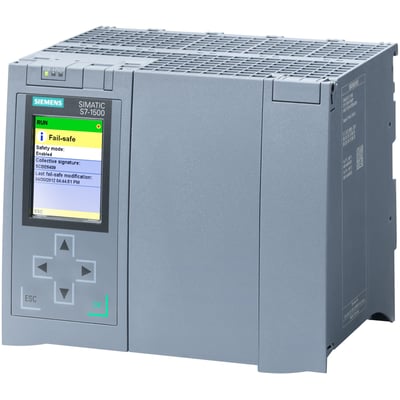 Siemens SIMATIC S7-1500F CPU 1518F-4 PN/DP central processor med fail-safe funktionalitet og grafisk display.