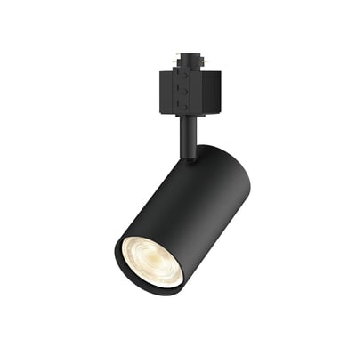 Sort Philips EasyLink Zilo SP-spot til skinnesystem med cylindrisk, vinklet spothoved og synlig skinneadapter.