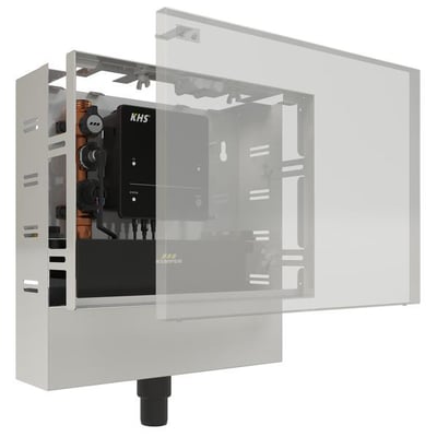 Kemper KHS PRO hygiejneskyl med gennemstrømningssensor og én tilslutning, vist med udvendigt kabinet delvist åbent.