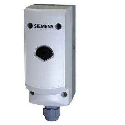 Siemens RAK-TW.1000S-H termostat med termisk reset, temperatur 15-95 grader, hvidt plasthus med kapillarrør og kabelgennemføring.