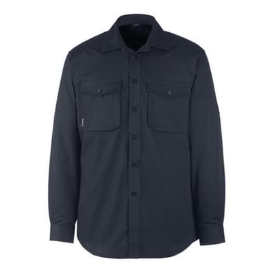 Mascot MESA skjorte i mørk marine, størrelse 47-48, med stolpelukning og brystlommer med klap.