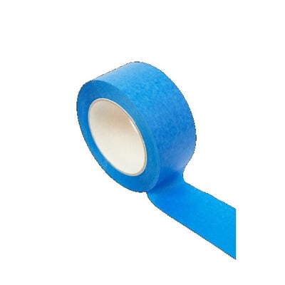 Roliba afdækningstape i blå, 50 mm bred og 50 meter lang, 130 my tyk med UV-resistent akrylklæbemasse.