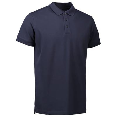 ID Identity navyblå poloshirt i størrelse XL, fremstillet af piquékvalitet med stretch og knapper i samme farve.
