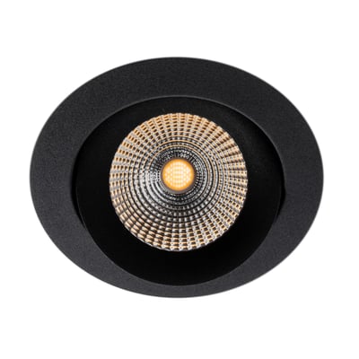 Frontvisning af SLC One 360° LED downlight i sort aluminium med 8W LED-lys på 4000K.