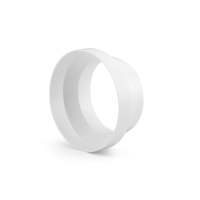 Enkel hvid Fresh overgangsstykke til teleskoprør, viser overgangen fra 100mm til 125mm diameter.