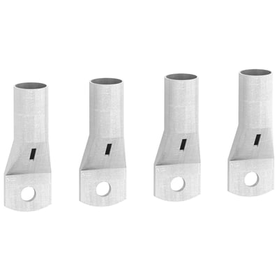 Schneider Electric kabelsko i kobber med 240 mm2 tværsnit, vist fire på stribe med monteringshul og synligt vindue.