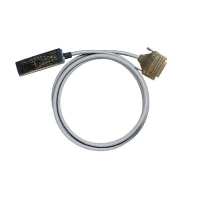 Weidmüller PLC-kabel til analoge signaler med gråt kabel og stik i begge ender, 25-polet og 2,5 meter langt.