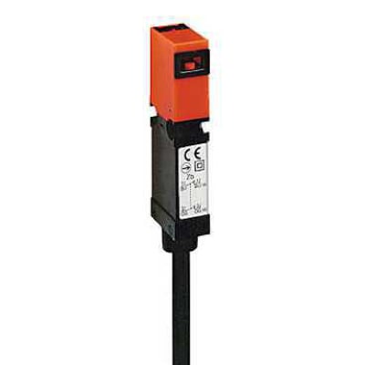 Schneider Electric mini sikkerhedsendestop med nøgle, 2N/C, 2M ledning og orange top på sort base.