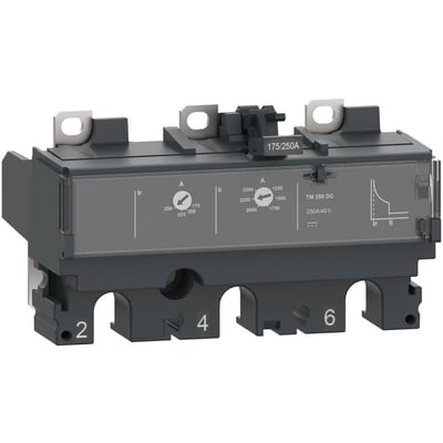 Schneider Electric Relæ TM160DC 3-polet termisk-magnetisk enhed til ComPacT NSX 160DC maksimalafbrydere, mærket 175/250A.