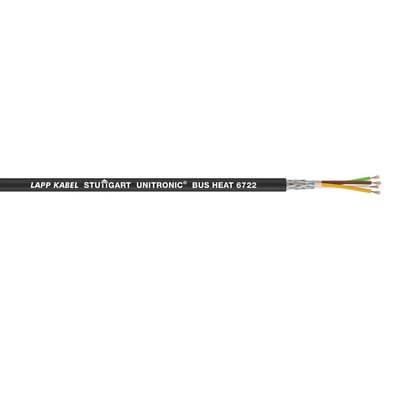 Lapp UNITRONIC BUS HEAT 6722 1x4x0,34 kabel med afskærmning og fire farvede ledere synlige.