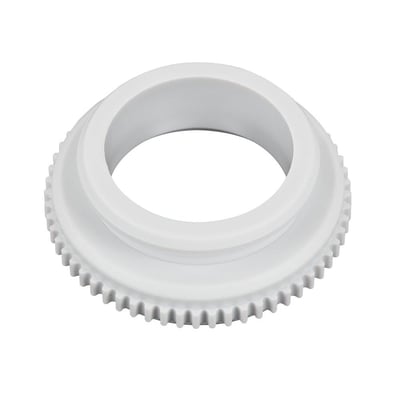 Danfoss hvid adapter til termomotor ABN/ABNM, viser M30x1,5 gevind og hvid plastmateriale isoleret på hvid baggrund.