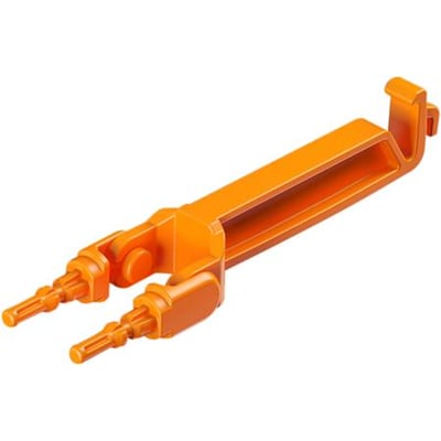 Rittal SZ låsebøjle i orange plast til modulær kabelgennemføring, vist fra siden på hvid baggrund.