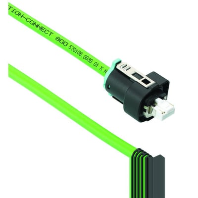 Siemens 24V signal kabel, 13 meter, med grøn kabel og sort stik med hvid kontakt. Kabel er mærket MOTION-CONNECT 800.