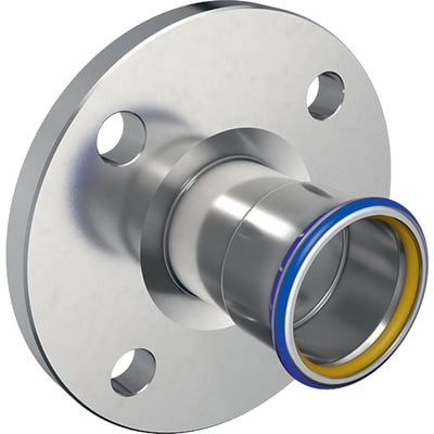 Geberit Mapress RFG flangeovergang med 76,1 mm tilslutning, viser monteringsklar flange og markeringsringe.