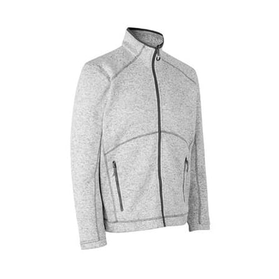 ID Identity fleece cardigan i grå melange, størrelse 3XL, med lynlås og sidelommer på hvid baggrund.