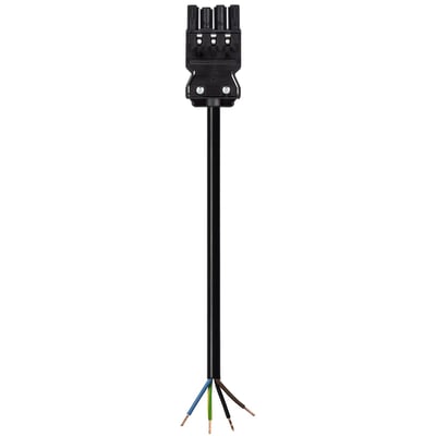 Detaljeret billede af Wieland 4-polet tilslutningskabel med sort PVC-kappe, 1,5mm2 ledning og farvekodede ledningsender.
