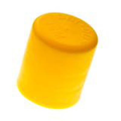 Gul, cylindrisk plastprop fra DBI Plastics, model MA0337A-AA20A, til udvendig montering på glatte rør.