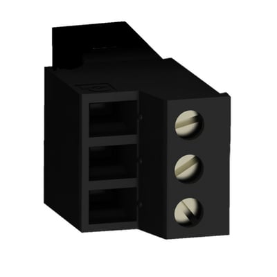 Schneider Electric klemrække TMAT2PSET til M221 PLC'er, sort skrue terminalblok med tre runde kontakter.
