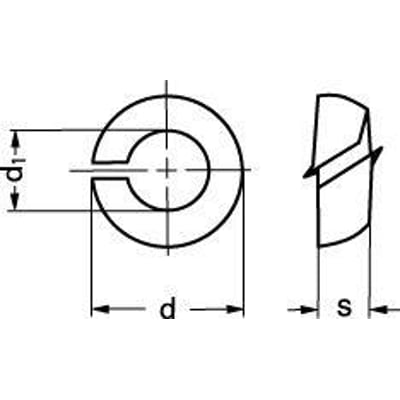 Diagram af 16,5 mm el-galvaniseret DIN 74361 konisk fjederskive, vist fra front og side med dimensioner.