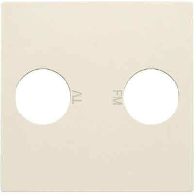 Niko afdækning til TV/FM antenneudtag i cremehvid, mærket med TV og FM symboler.