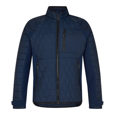 Engel jakke 1371-604 i mørkeblå, størrelse L, med quiltede paneler og lynlås foran.
