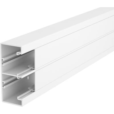 OBO Bettermann installationskanal GK-53130RW i hvid plast med bundperforering og opdelt i to rum for kabelstyring.