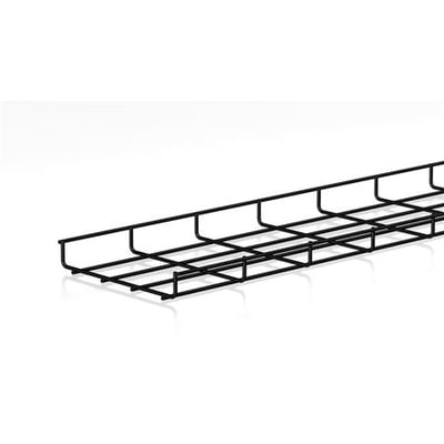 Sort BK8-gitterbakke på 35/200 mm og Ø4,0 med åbent trådgitter, set skråt fra oven.