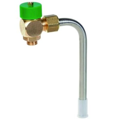 Honeywell prøvehane V4250 med 1/4" tilslutning og grønt håndtag i kunststof plast.
