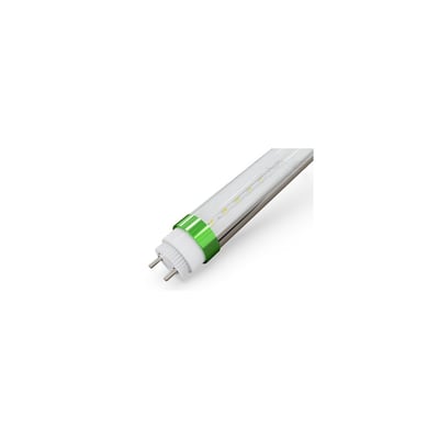 LEDlife T8-FOCUS150 LED-rør på 150 cm og 25 W ses skråt med hvid endekappe, grøn ring og to ben.