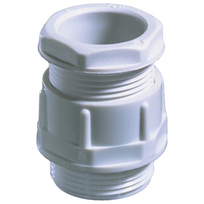 Kleinhuis polyamid forskruning med PG7 standard og gevind i hvid plast, vist forfra med en lys baggrund.