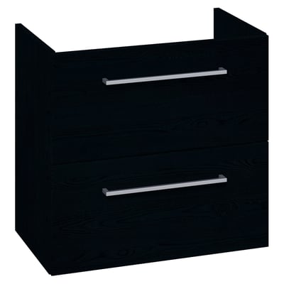 Dansani Mido+ vaskeskab i sort struktur med to skuffer og flotte metalgreb på hvid baggrund.