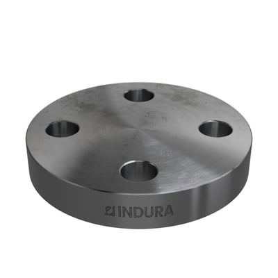 Indura blindflange PN40 i P250GH stål, 21,3 mm dimension, set fra siden med synlige bolthuller.