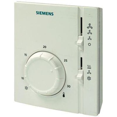 Siemens RAB31.1 elektromekanisk rumtermostat med temperaturhjul og valgknapper til varme, køling og ventilator.