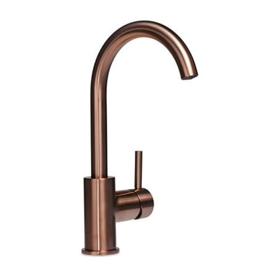 Etgrebs håndvaskarmatur med C-tud i børstet bronze, der viser dens elegante, moderne design og finish.