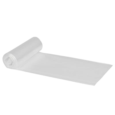 Foldet, transparent spandepose i LDPE rullet delvist ud, med målene 600 x 850 mm.