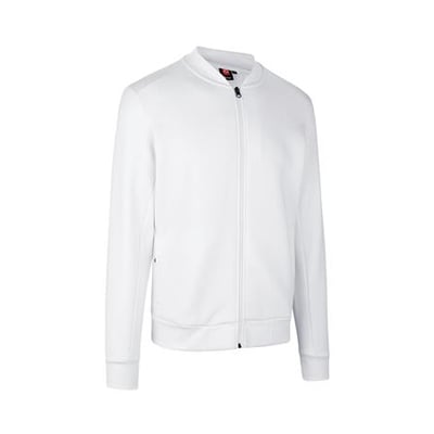 ID Identity Cardigan Pro Wear i hvid, størrelse XL, med rib i krave, ærmer og bund for en god pasform.
