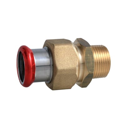 Unico forzinket union med messingomløber, 54mm x 2" udvendigt gevind og pressmuffe. Den røde ring indikerer pressforbindelsen.